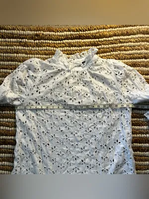 J. Crew White Long Sleeve Eyelet Ruffle Dress thumbnail 4