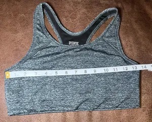 PINK Ultimate Womens Sports Bra Gray Heathered Medium Support Racerback Wireless thumbnail 2