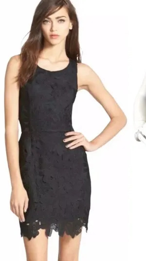 ASTR The Label Textured Crochet Lace‎ Floral Sheath Dress Sleeveless Black Sz S thumbnail 1