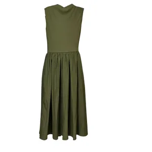 Miusol Olive Green Sleeveless Draped Mock Neck Ribbed A-Line Midi Dress Large thumbnail 3