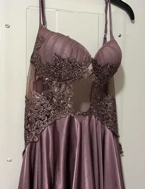 Lace Appliqué Satin Chemise in Mauve thumbnail 1