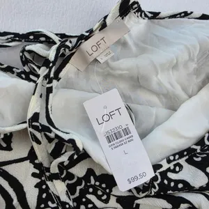 Loft NWT Womens Black White Floral Woodcut Maxi Dress Tie Back 566458 Size Large thumbnail 5