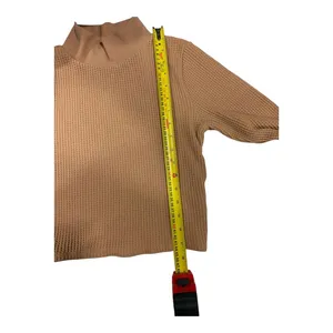 Aerie Tan Waffle Knit Mock Neck Crop Long Sleeve Top M thumbnail 5