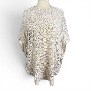 TALBOTS NWOT Open Stitch Poncho‎ in Rattan, Large, Bohemian Neutral Knit thumbnail 2