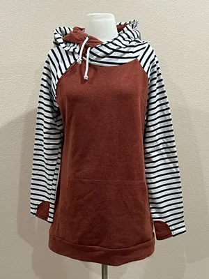 Vanilla Bay Rust Orange Double-hood Navy Striped Sweatshirt Size Large thumbnail 7