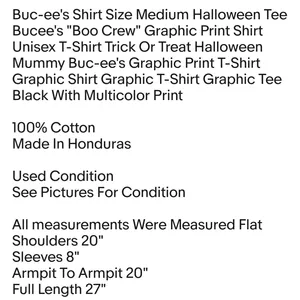 Shirt Size Medium Halloween Tee Bucee's "Boo Crew" Graphic Print Shirt Unisex T-Shirt thumbnail 2