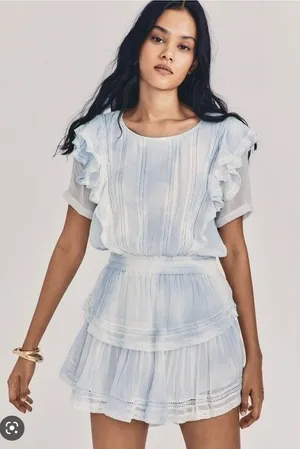 LoveShackFancy Natasha Tie Dye Baby Blue Viscose Ruffle Mini Dress thumbnail 1