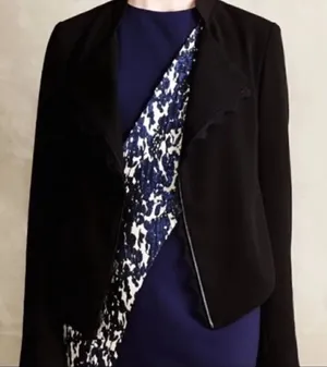 Anthro Elevenses Black Lace Trim Blazer thumbnail 1