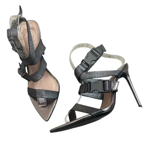 Street Style Chic Winnie Harlow x Steve Madden Edgy Gun Metal Strappy Heels thumbnail 2