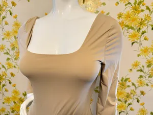 NWT Long Sleeve Square Neck Bodysuit in beige thumbnail 4