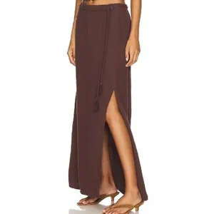 Bobi Women's Size XL Gauze Maxi Skirt Chocolate Brown Umber Braided Waist Cotton thumbnail 2