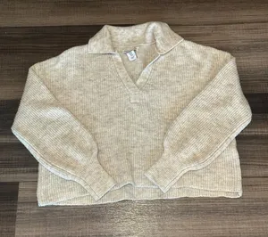 Sincerely Jules Cream Ribbed V-Neck Cropped Sweater thumbnail 1