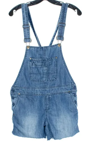 Holding Horses Womens Jean Shortalls Linen Blend Denim Jumper Blue Size 26 BO thumbnail 1