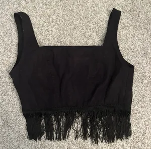 Pretty Little Thing Black Fringe Crop Top thumbnail 2
