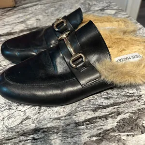 Steve Madden Black and Gold Mules with Horsebit Hardware thumbnail 7