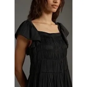 Anthropologie NWT Black Flutter Sleeve Square Neck Smocked Mini Dress Size‎ M thumbnail 12