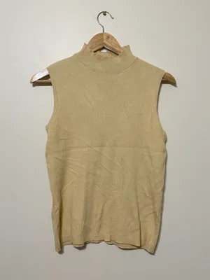 Vintage Silk Ribbed Knit Top Size Medium Butter Yellow Cream Blouse Vtg 90s thumbnail 2