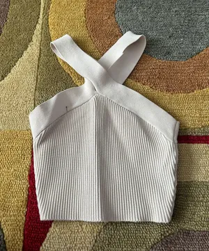 Babaton Aritzia Sculpt Knit Criss Cross Crop Tank Top Off White Size 2XS See Pic thumbnail 1
