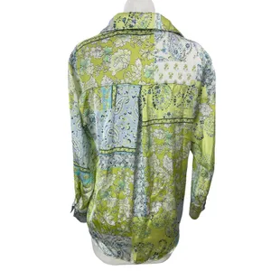 Zara Green Floral Paisley Colorblock Long Sleeve Button Down Shirt Top Size S thumbnail 2