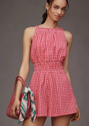 Anthropologie Somerset Gingham Romper size Large thumbnail 1