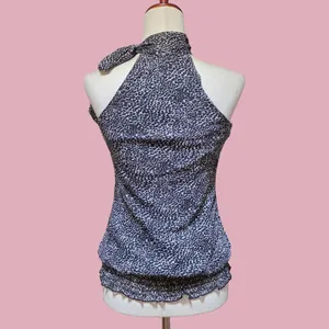 Sequin Hearts Y2K Lepard Print Grey Sleeveless Bow Collar Top thumbnail 2
