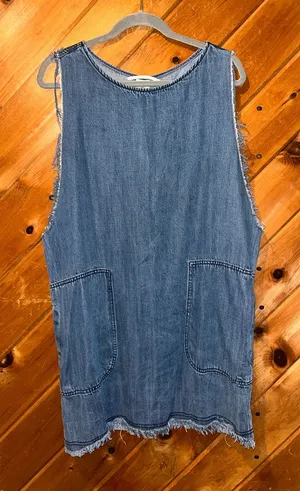 &denim distressed raw edge denim mini shift dress thumbnail 1