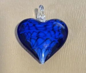 Hand-Blown blue Glass Heart Pendant Floral Swirl Designs pop of color 90s vibe thumbnail 2