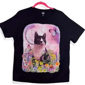 Wild Fable Cat Floral Butterfly Shirt Black‎ Small thumbnail 1