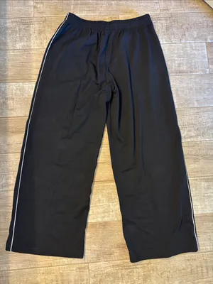 Black Wide Leg Track Pants with White Side Piping thumbnail 2
