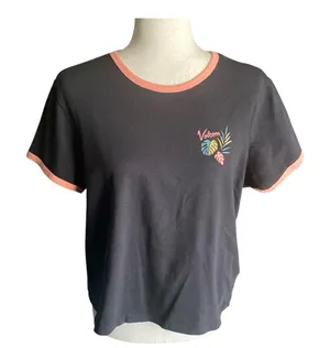 Nwt-Volcom-Womens Black And Pink Top-Size Large thumbnail 1
