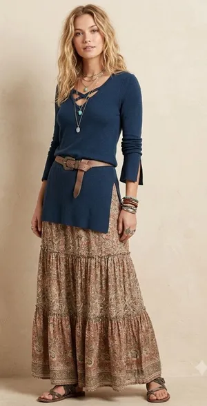 Free People Criss Cross Sweater Tunic Navy Blue Knit Linen Blend Size M Medium thumbnail 1