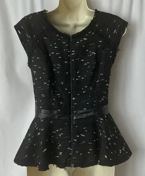 Milly Black/White Wool Tweed Fabric Sleeveless Peplum Blouse Top **Size 2** 🌺🌺 thumbnail 1