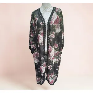 LuLaRoe Black Rose Floral Kimono Lace Duster XL Boho Whimsigoth Resort Cruise Cover Up thumbnail 3