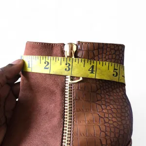 Western Brown Faux Croc Leather Suede Ankle Boots Booties Pointed Toe Block Heels Festival Concert Streetwear Casual Boho Gold Zipper Accents Sz 7.5 thumbnail 7
