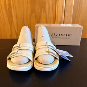 Lazystep Slide Sandals Size 6 Beige New Adjustable Double Strap Comfort Shoes thumbnail 4