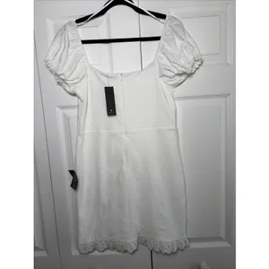 Lulus Eyelet Lace Mini Dress Size S White Puff Sleeve Romantic NEW Rush Sorority thumbnail 4