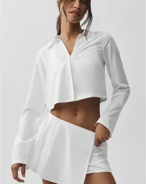 ALO White Cropped Long-Sleeve Shirt Size L thumbnail 1