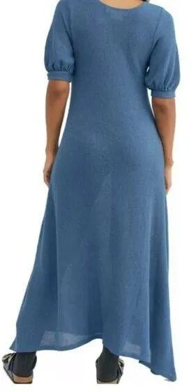 FP Beach women's size small blue knit Montauk midi sweater dress v neck puff sle thumbnail 2