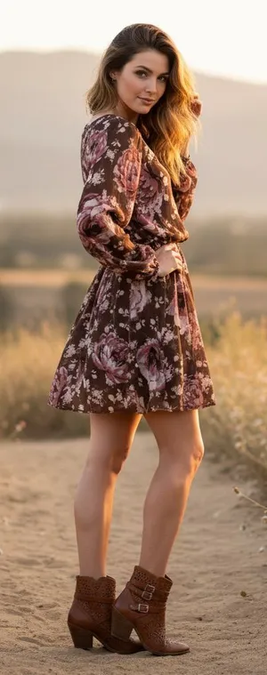 Charlotte Russe Cut-Out Back Dress Size L Brown Floral thumbnail 1
