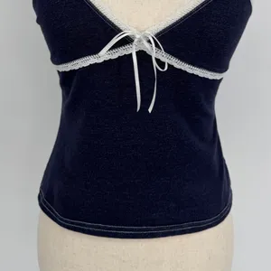Vintage Y2K Xhilaration Lace Trim Cami Tank Top Medium Navy Babydoll Coquette thumbnail 3