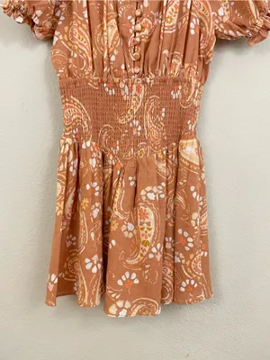 Sabo Skirt Iliana‎ Paisley Smocked Waist Puff Sleeve Mini Dress Size XS thumbnail 5
