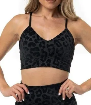 Balance Athletica/Vitality Black Velvet Leopard Strappy Back Sports Bra thumbnail 1
