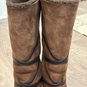 La Canadienne Brown Leather Suede Shearling Foldable Cuff Winter Boots 7 Cozy thumbnail 5