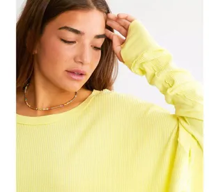 FREE PEOPLE Microphone Drop-Shoulder Cotton Thermal Top in Lemon Grass X-Small thumbnail 2