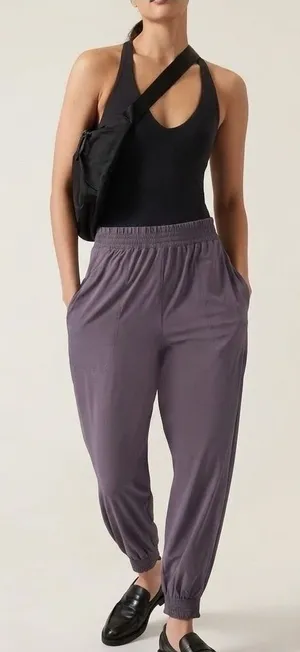Athleta Savannah Jogger Pants‎ Dusk Violet Paperbag Waist FeatherweightStretch 2 thumbnail 1
