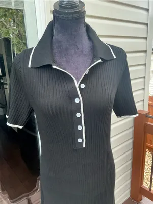 Classic Black Polo Knit Dress with Contrast Trim🖤🤍🖤 thumbnail 2