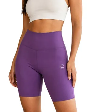 Charly High Rise Compression Biker Shorts Purple Medium Hidden Pocket thumbnail 1