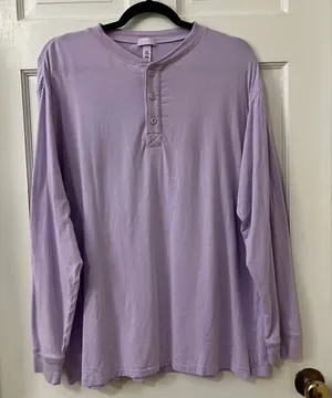 SKIMS Boyfriend Henley Top Small Lilac Purple Long Sleeve Oversized thumbnail 1