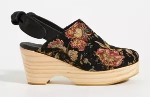 Anthropologie Floral Tapestry Wood Platform Clogs thumbnail 1