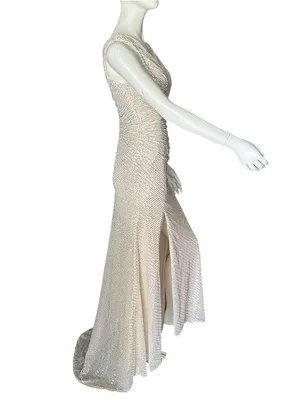 Wenkafo Double V-Neck Fit Mermaid Sleeveless Sequined Formal Champagne Sz 6 NWT thumbnail 3